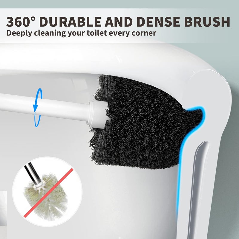 uptronic Toilet Brush, Toilet Bowl Brush with Extra Long Handle Durable Bristles Toilet Scrubber and Covered Holder for Toilet Brush Set for Bathroom Cleaning (White, 1 Set) - Image 1